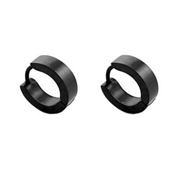 Dainty Black Hoop Huggies Earrings Stainless Steel for Men's Womens Ear Piercing - Picture 2 of 10